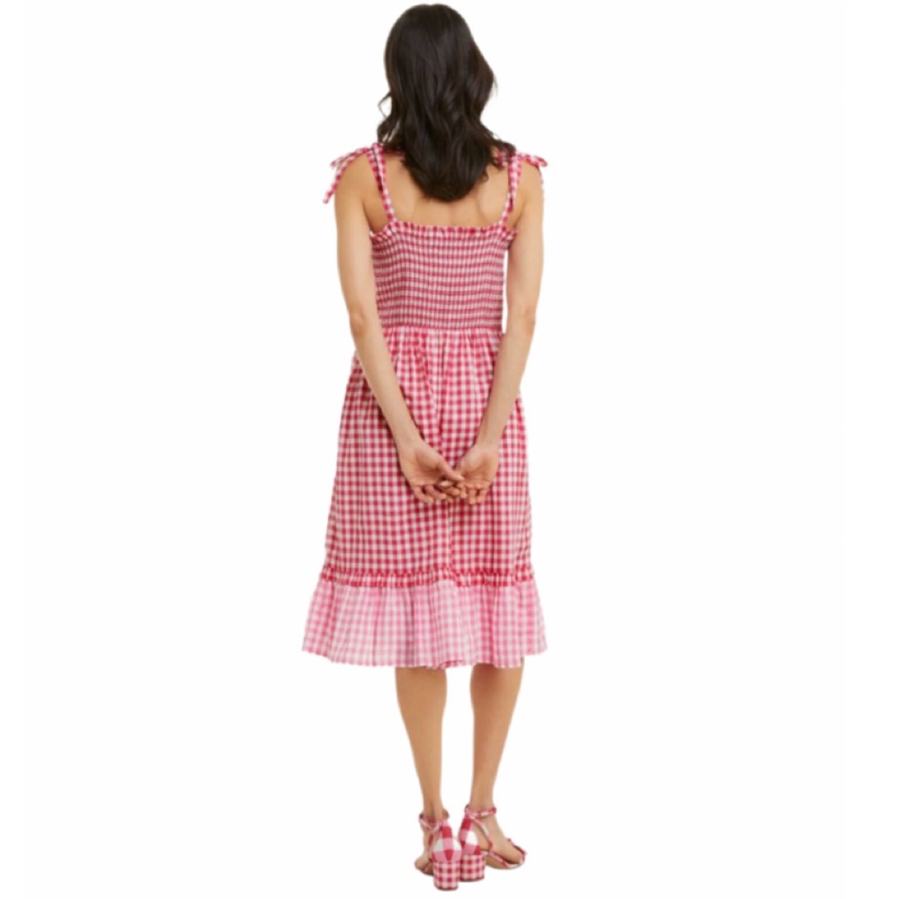 Smocked Pink Gingham Coastal Cowgirl Dress Draper James Sz Medium EUC - Picture 3 of 14